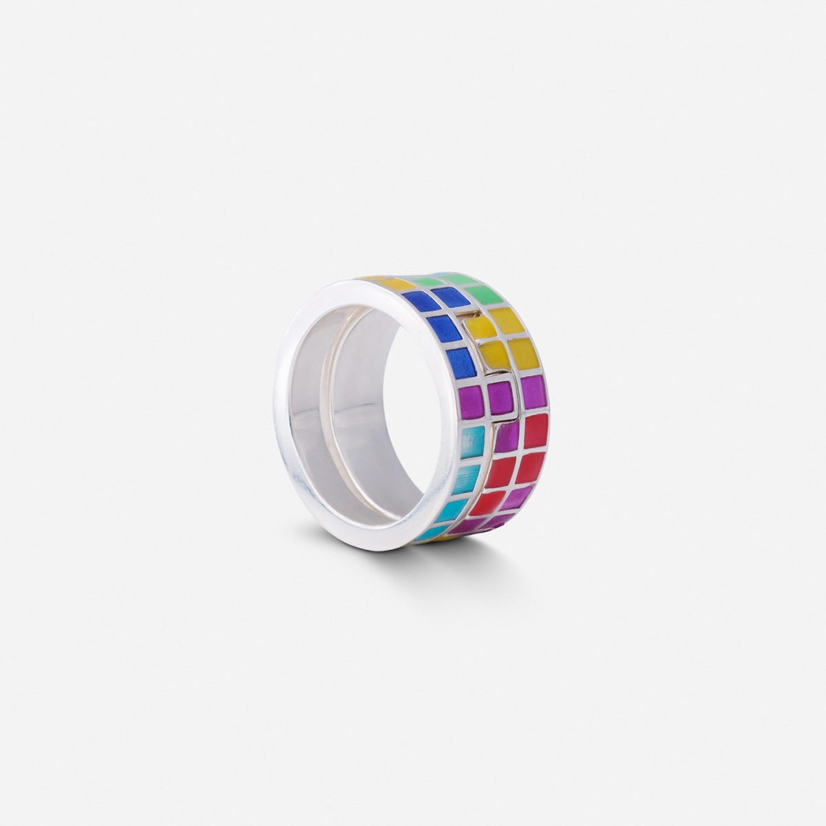 Tetris Grid Enamel Ring