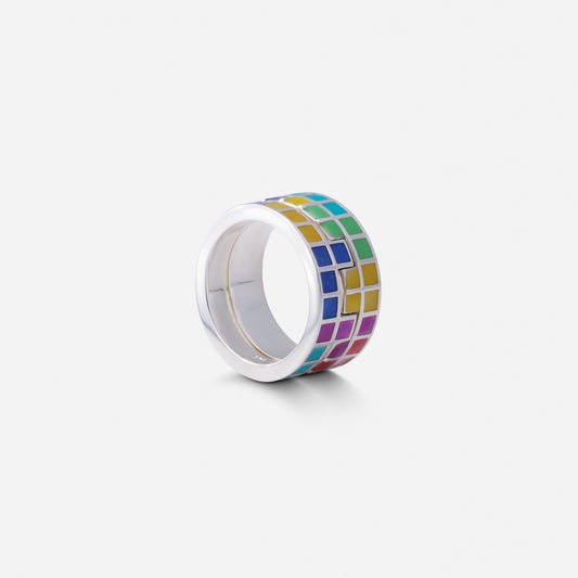 Tetris Grid Enamel Ring